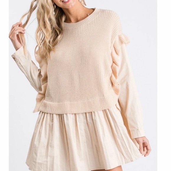 WOVEN KNIT SWEATER TOP TUNIC MIDI DRESS - Picture 3 of 9